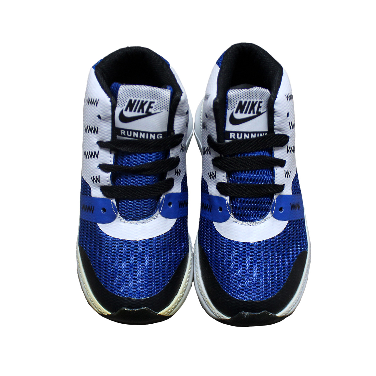 Imagen real de Tenis de niño, tipo botin, blancos con azul "Tipo Jordan"